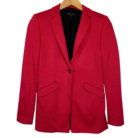 rag & bone Jackets & Blazers - RAG & BONE Women’s Red Notched Lapel Single Button Knit Blazer size 2